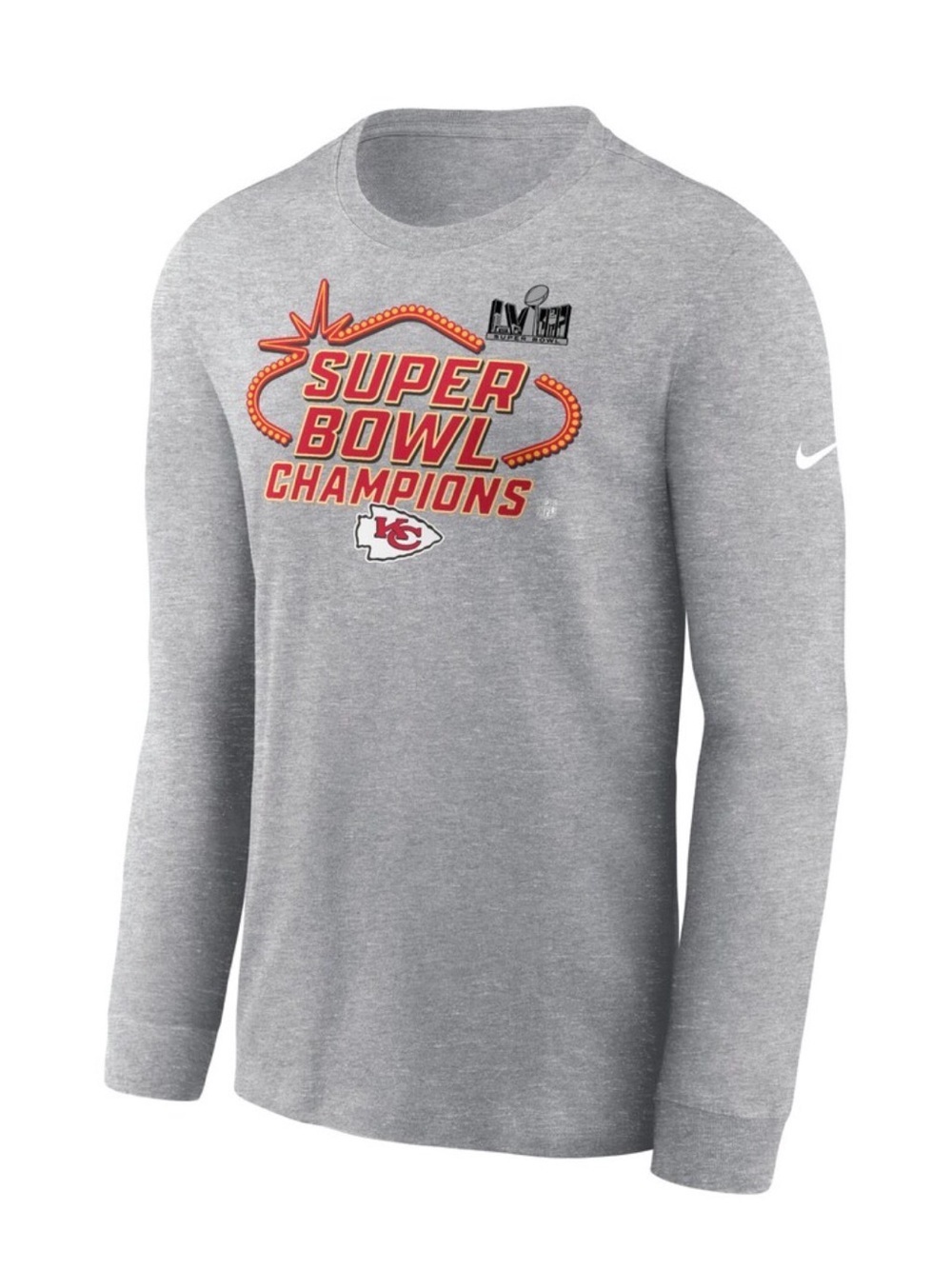 Nike Chiefs Super Bowl LVIII Champions Locker Room Long Sleeve Tee Gray Men 2XL - Picture 1 of 4